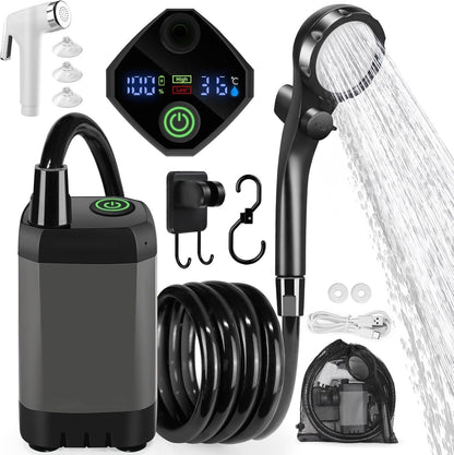 Portable Rechargeable Camping Shower–High-Pressure Outdoor Shower With Digital Temperature Display