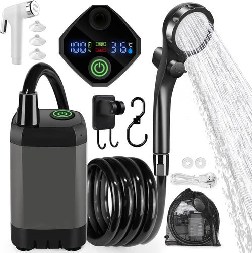 Portable Rechargeable Camping Shower–High-Pressure Outdoor Shower With Digital Temperature Display