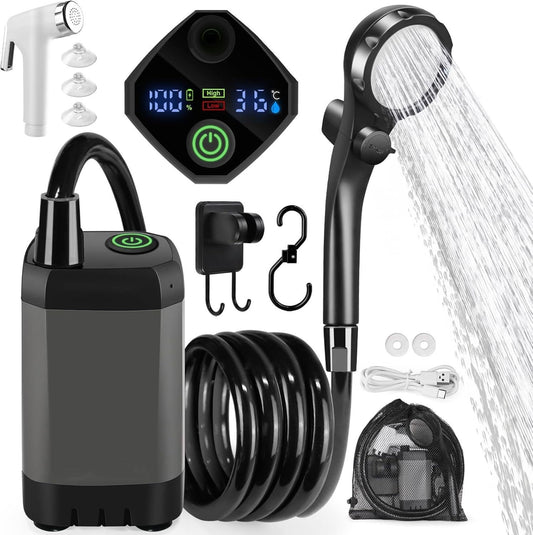 Portable Rechargeable Camping Shower–High-Pressure Outdoor Shower With Digital Temperature Display