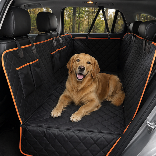 Waterproof Dog Car Seat Cover–Heavy-Duty Rear Seat Protector With Storage Pockets