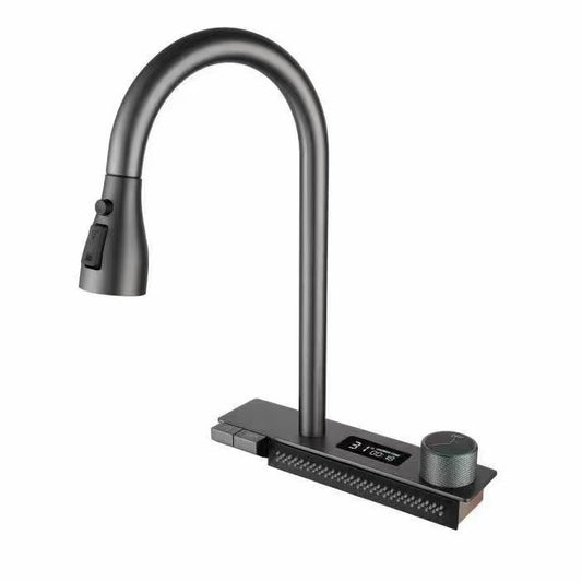 Pull-Out Waterfall Kitchen Mixer Tap–Modern Stainless Steel Sink Faucet