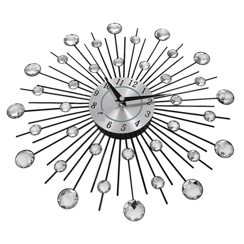 Crystal Silver Iron Wall Clock–Modern Decorative Quartz Wall Clock for Living Room, Bedroom & Office