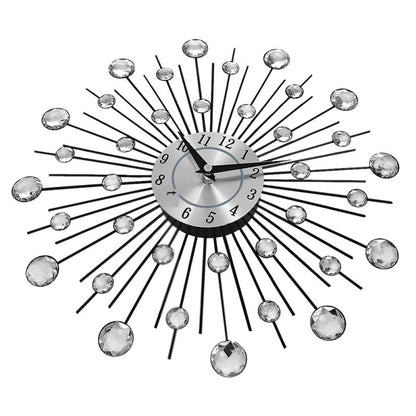 Crystal Silver Iron Wall Clock–Modern Decorative Quartz Wall Clock for Living Room, Bedroom & Office