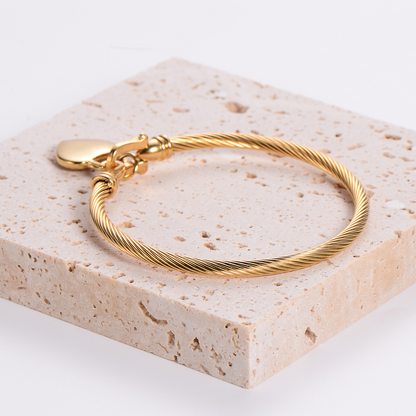 18K Gold Plated Heart Bracelet–Stainless Steel Cable Chain Bracelet, Minimalist Heart Jewellery for Women