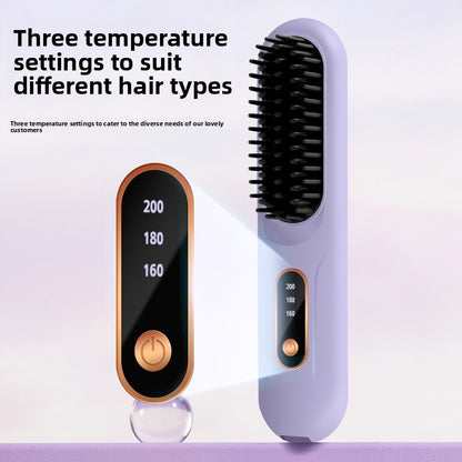 Cordless Hair Straightener & Curler Comb - Rechargeable 2-in-1 Ceramic Heated Styling Brush