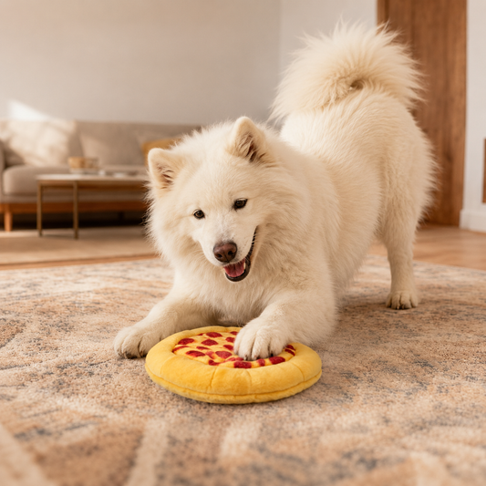 Plush Pizza Dog Toy–Interactive Squeaky Chew Toy For Dogs & Puppies