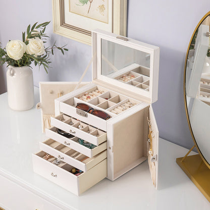 Luxury Leather Jewelry Storage Box–Large Capacity Jewellery, Watch & Cosmetic Organiser Case (Multi-Compartment)
