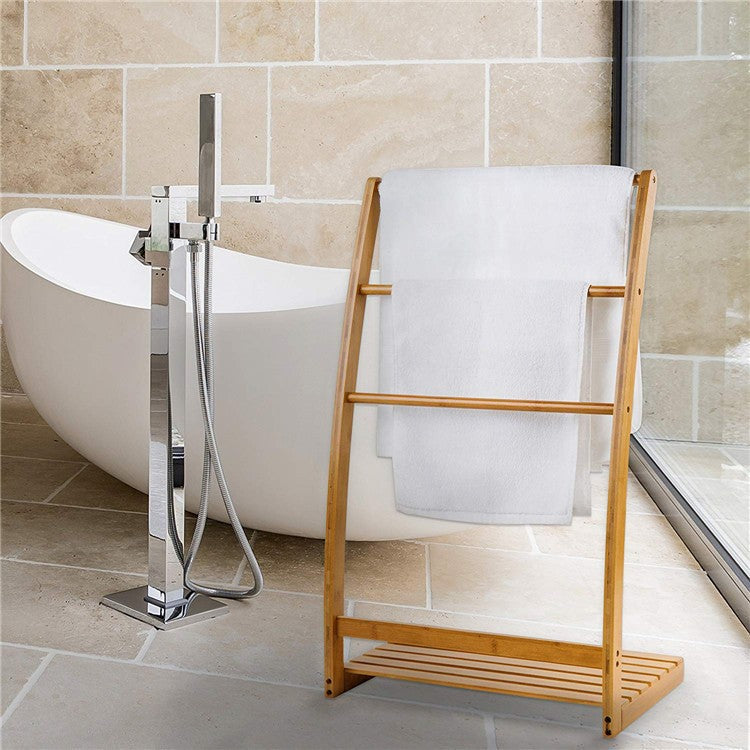 3 Tier Bamboo Towel Rack - Foldable Freestanding Bathroom Towel & Clothes Stand