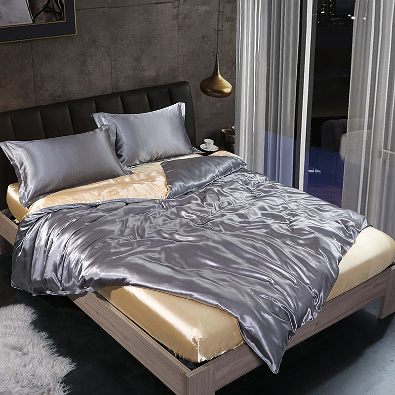 Luxury Mulberry Silk Bedding Set – Cooling Satin Quilt Cover Set
