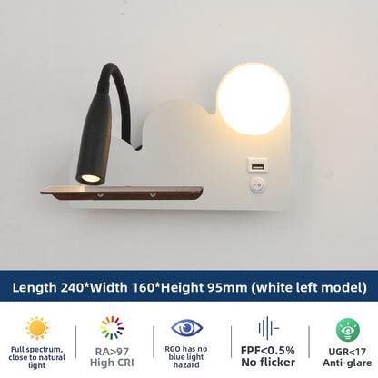 Modern Shaped LED Wall Reading Light with USB - Dimmable Bedside Wall Lamp