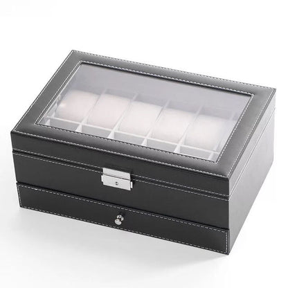 Watch & Jewelry Storage Box–Double Layer Display Case with Glass Window, 12 Slot Watch Organiser (Luxury Jewellery Box)