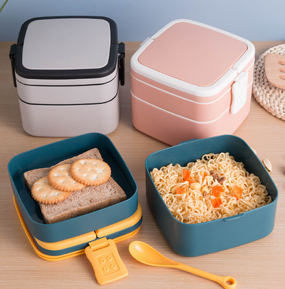 Portable Double-Layer Lunch Box–Microwave Safe Food Storage Container with Handle