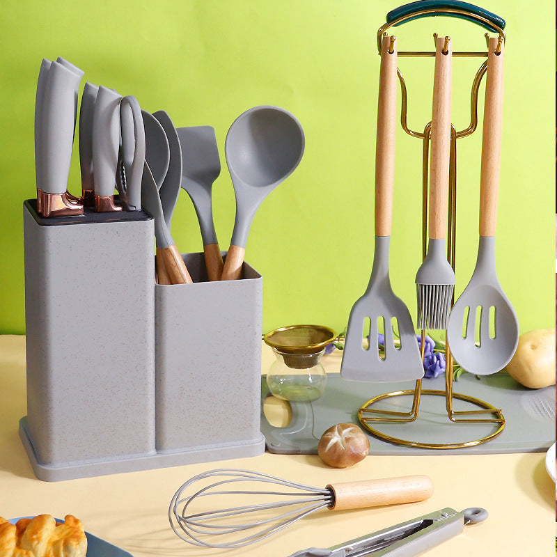 19-Piece Silicone Kitchen Utensil Set–Non-Stick Cooking Tools with Beech Wood Handles, Heat Resistant Kitchen Set