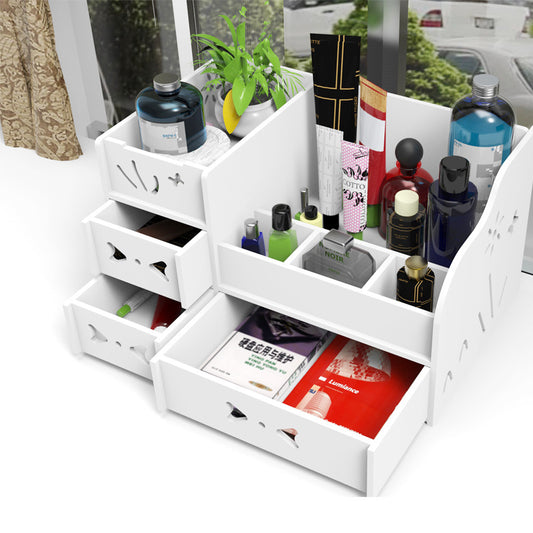 White Wood Desk Organiser-Bathroom Vanity Storage Organiser-Makeup & Toiletry Storage Box