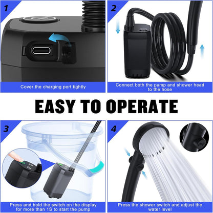 Portable Rechargeable Camping Shower–High-Pressure Outdoor Shower With Digital Temperature Display