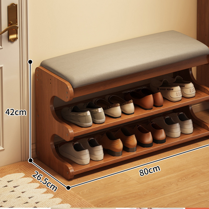 Bamboo Shoe Storage Bench with Seat - Flip-Top Entryway Shoe Organiser