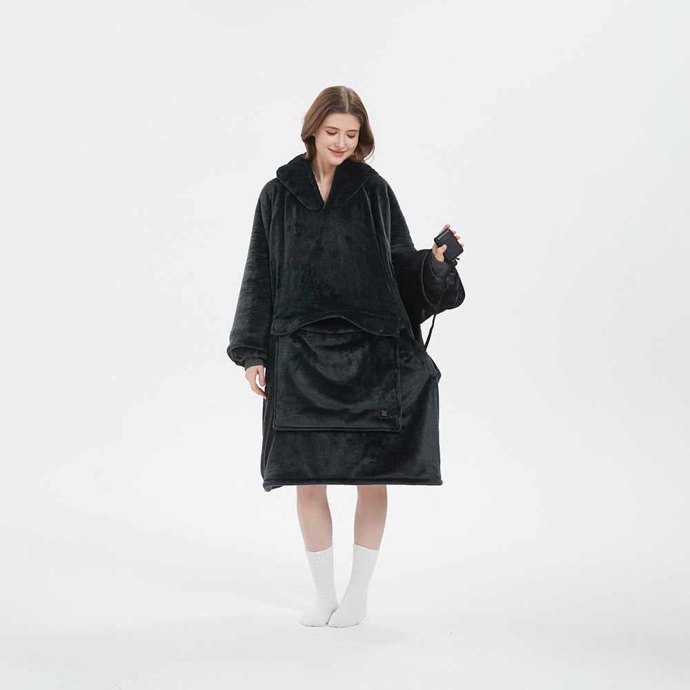 USB Heated Hooded Blanket - Oversized Double-Layer Flannel Wearable Blanket for Winter & Cosy Lounging