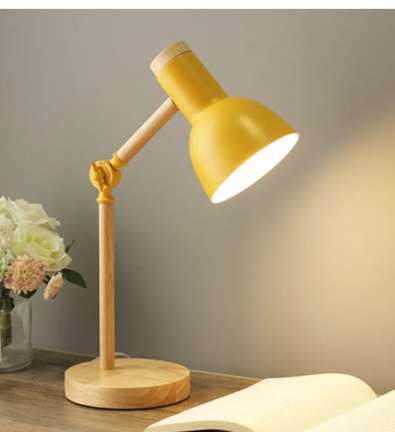 Nordic LED Desk Lamp – Dimmable Bedside Table Lamp with Wooden Base, Eye Protection Reading Light (Warm & Cool White)