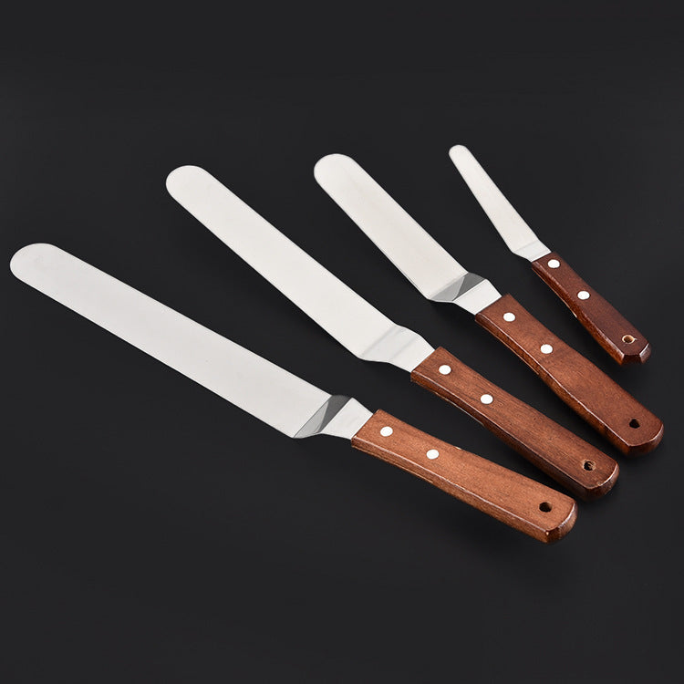 4-Piece Offset Spatula Set–Stainless Steel Cake Decorating Spatulas with Wooden Handles, Baking Tools