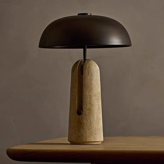 Wabi-Sabi Travertine Table Lamp - Mushroom Stone Bedside Ambient Lamp