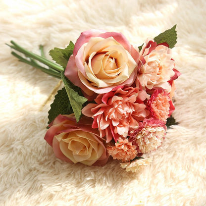 Simulated Dahlia Rose Bouquet–Luxury Silk Faux Flowers for Elegant Home Décor