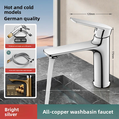 Modern Copper Basin Mixer Tap - Hot & Cold Bathroom Faucet with Ceramic Valve