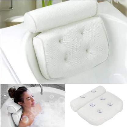 Luxury Mesh Bath Pillow-Spa Bathtub Headrest Cushion with Suction Cups-Soft Neck & Back Support Bath Pillow