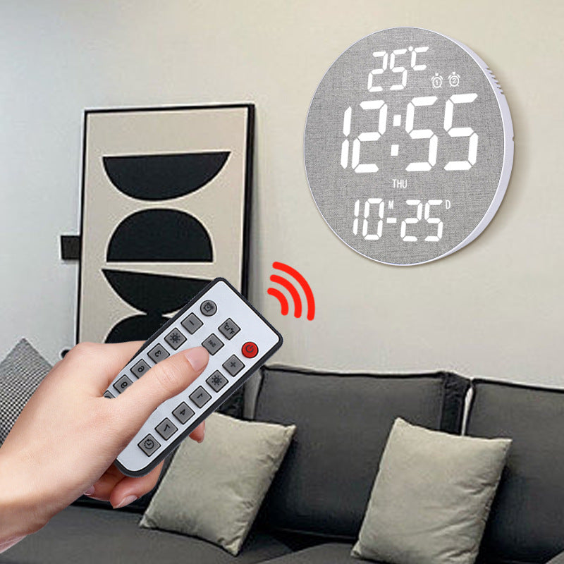 12 Inch Bamboo LED Digital Wall Clock - Remote Control Calendar, Temperature & Alarm Display