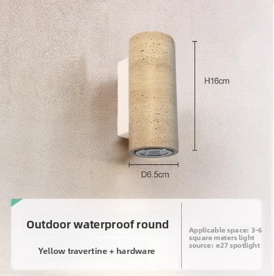 Yellow Travertine LED Wall Light - Retro Stone Indoor & Outdoor Feature Lamp
