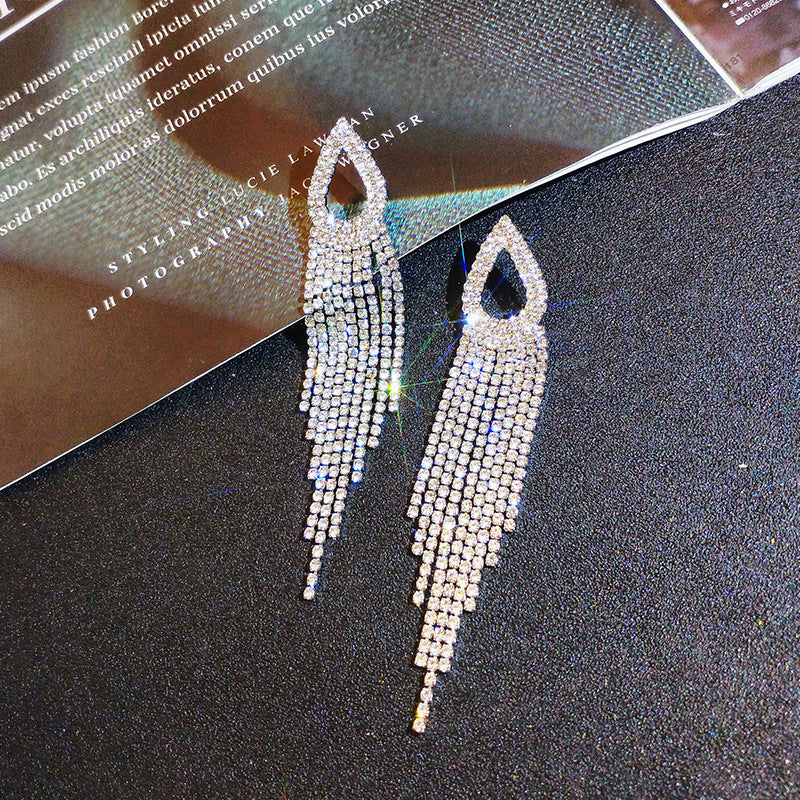 Geometric Tassel Chain Earrings–Alloy Drop Earrings with Silver Needle, Brown & Bronze Statement Jewellery