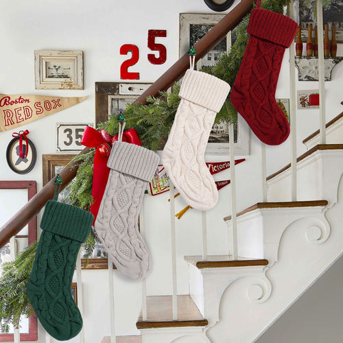 45cm Knitted Christmas Stocking - Diamond Pattern Hanging Christmas Gift Stocking Decoration