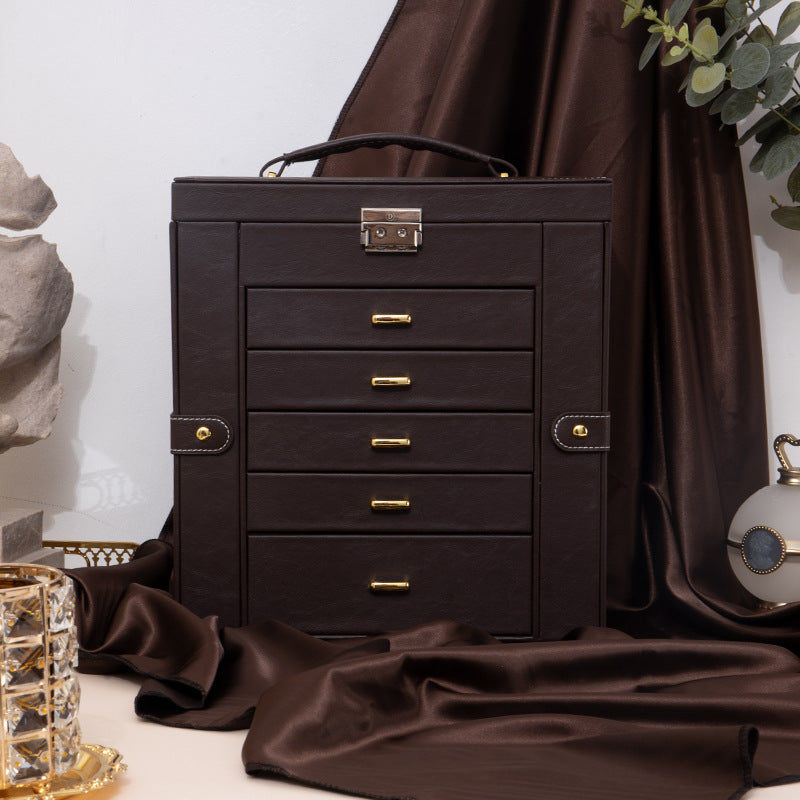 Luxury Leather Jewelry Storage Box–Large Capacity Jewellery, Watch & Cosmetic Organiser Case (Multi-Compartment)