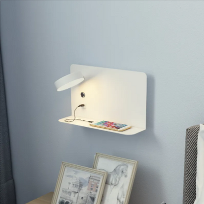 Nordic Wall Bedside Lamp with USB–Adjustable LED Wall Light, Rotatable Head Night Light (Black & White)