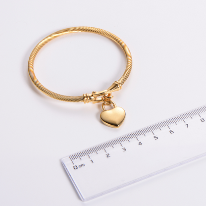 18K Gold Plated Heart Bracelet–Stainless Steel Cable Chain Bracelet, Minimalist Heart Jewellery for Women