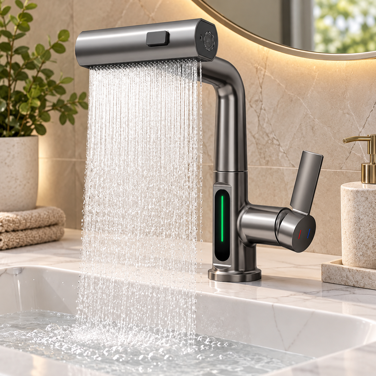Digital Temperature Pull-Out Kitchen Mixer Tap - 360° Swivel Multifunction Faucet