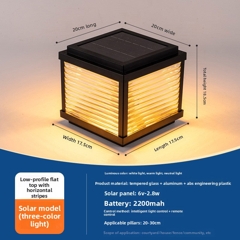 Solar LED Pillar Light - IP65 Waterproof 3 Colour Outdoor Garden Post Light