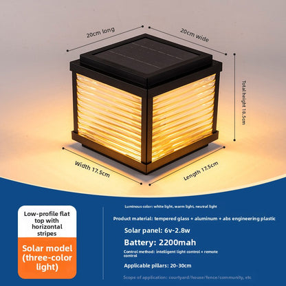 Solar LED Pillar Light - IP65 Waterproof 3 Colour Outdoor Garden Post Light