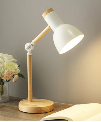 Nordic LED Desk Lamp – Dimmable Bedside Table Lamp with Wooden Base, Eye Protection Reading Light (Warm & Cool White)