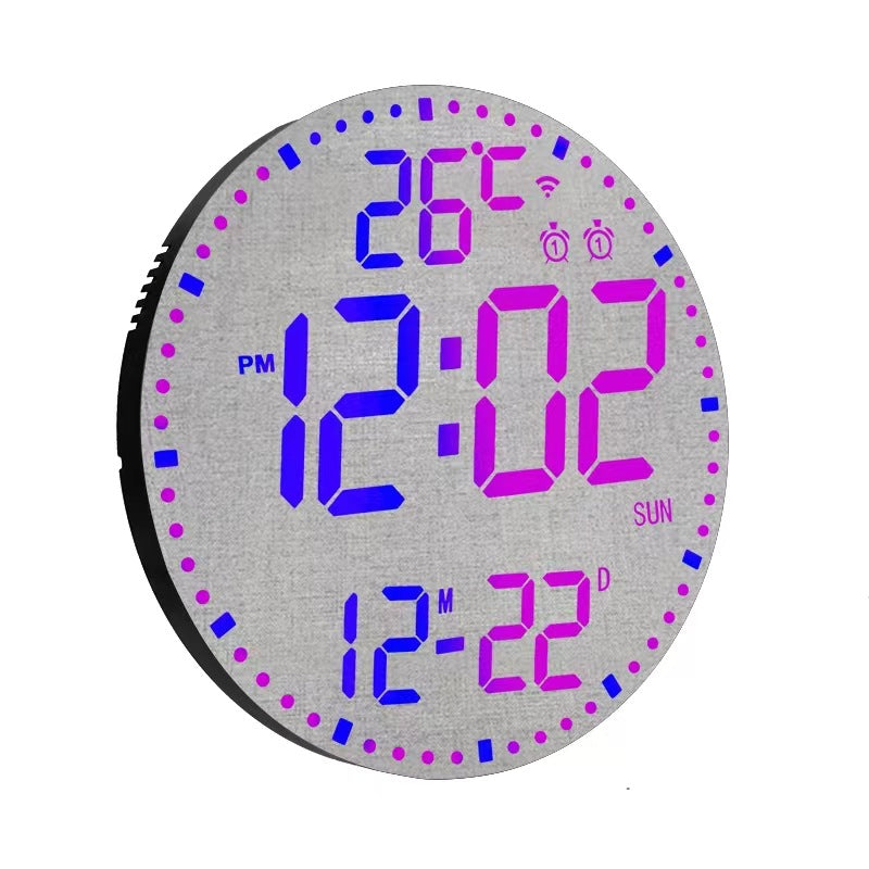 12 Inch Bamboo LED Digital Wall Clock - Remote Control Calendar, Temperature & Alarm Display