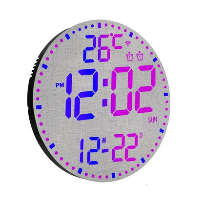 12 Inch Bamboo LED Digital Wall Clock - Remote Control Calendar, Temperature & Alarm Display