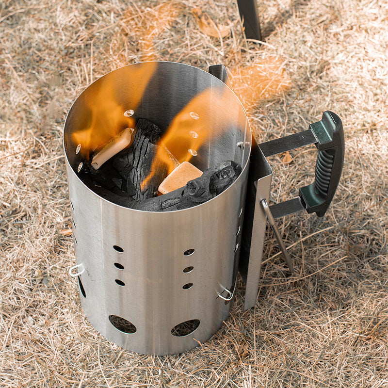 Stainless Steel Fire Bucket - Portable BBQ Charcoal Starter & Camping Fire Barrel