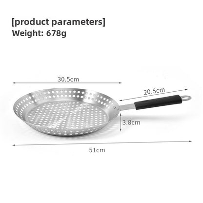 Foldable Stainless Steel BBQ Grill Tray - Round Camping Barbecue Pan with Handle