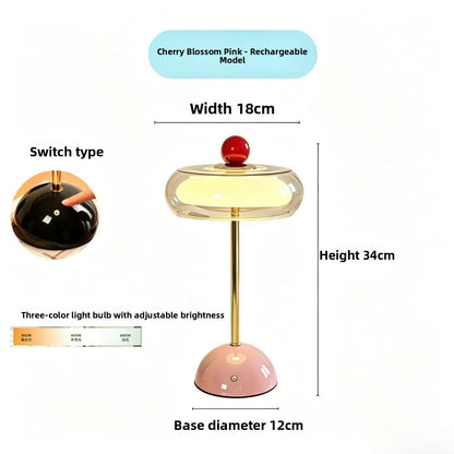 Vintage Rechargeable Glass Table Lamp - USB Touch Dimmable Mushroom LED Lamp