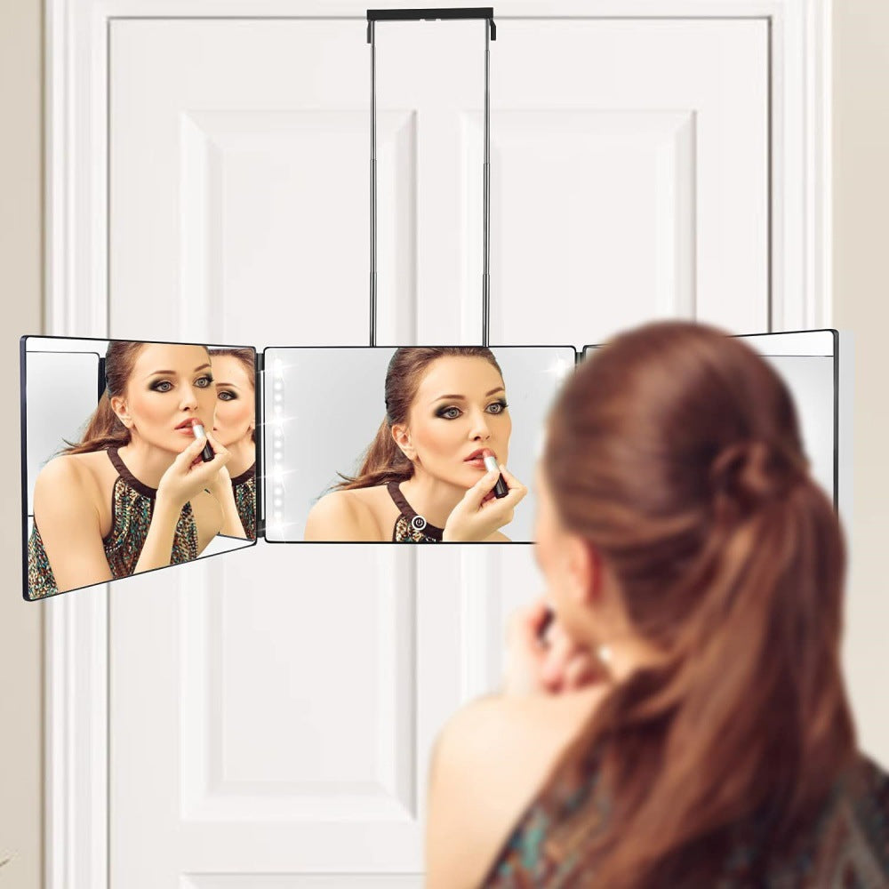 Folding Three-Way Vanity Mirror–Portable 3-Sided Makeup Mirror with Optional LED Lighting