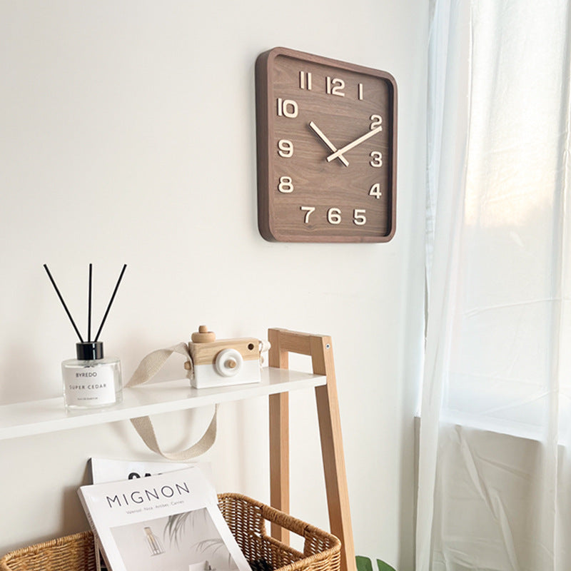Solid Walnut Wood Wall Clock–Silent Japanese Minimalist Wooden Clock for Living Room, Bedroom & Office