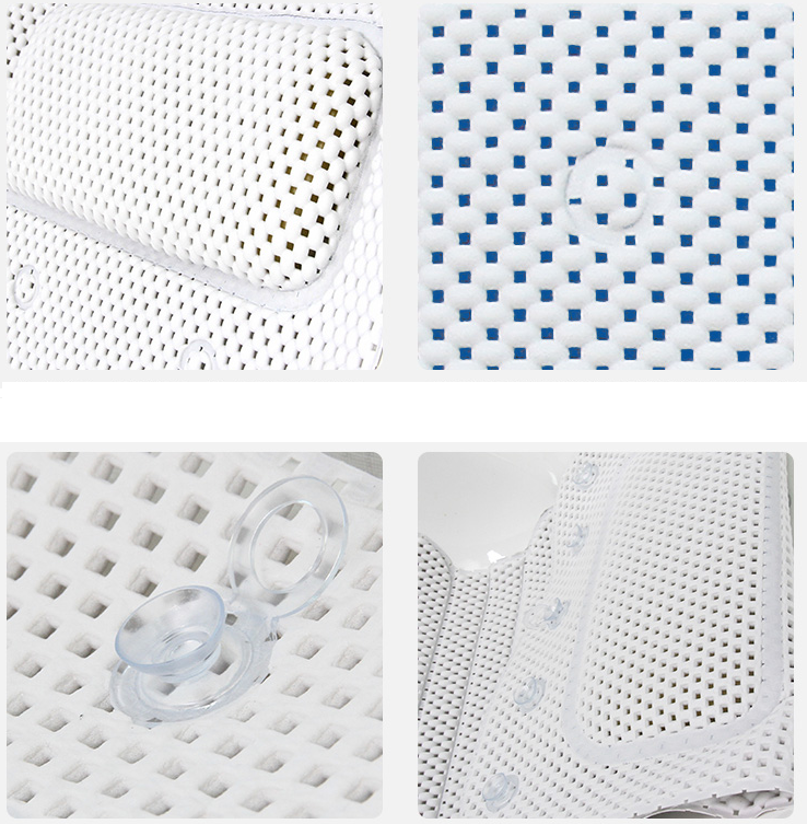 Non-Slip Bathtub Mat with Pillow-Waterproof PVC Bath Mat 35x125cm-Suction Cup Spa Bath Cushion for Tub Safety & Comfort