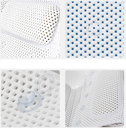 Non-Slip Bathtub Mat with Pillow-Waterproof PVC Bath Mat 35x125cm-Suction Cup Spa Bath Cushion for Tub Safety & Comfort