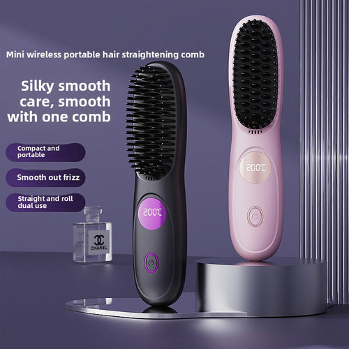 Cordless USB Rechargeable Hair Straightener Brush–3-in-1 Portable Hair Styling Tool