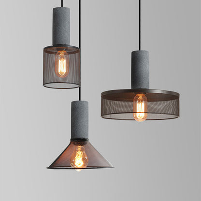 Industrial Style Cement Pendant Light - Vintage Iron Mesh Hanging Chandelier