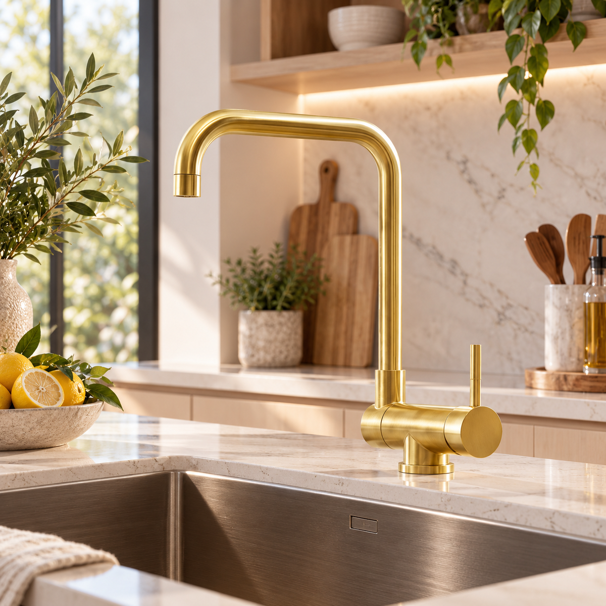 Stainless Steel Kitchen Mixer Tap - Brushed Gold & Black Hot and Cold Faucet